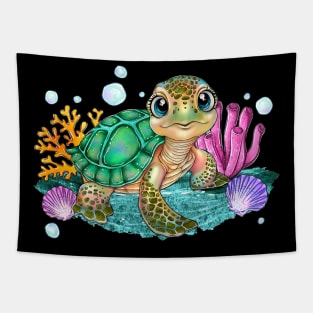 Cute Sea Turtle, Ocean Animals Sea Turtle, Sea Turtle Lovers Tapestry