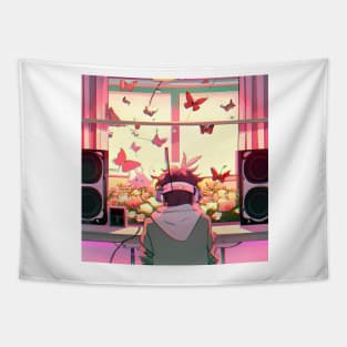 Boy with Headphone - Anime - Retro Future Tapestry