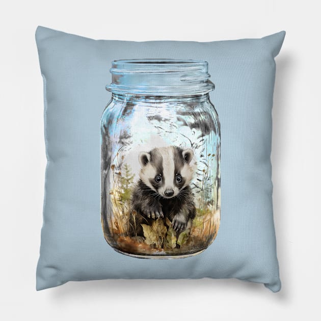 Skunk Baby in a Jar Pillow by ginkelmier@gmail.com