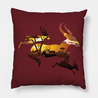 Sunset Landscape with Antelopes Pillow