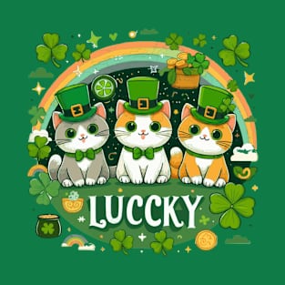 Lucky cute three Cat, cute cat illustration, T-Shirt