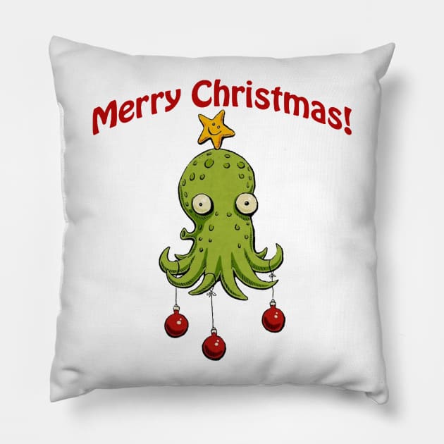 Christmas Cephalopod Merch Pillow by elaerwina