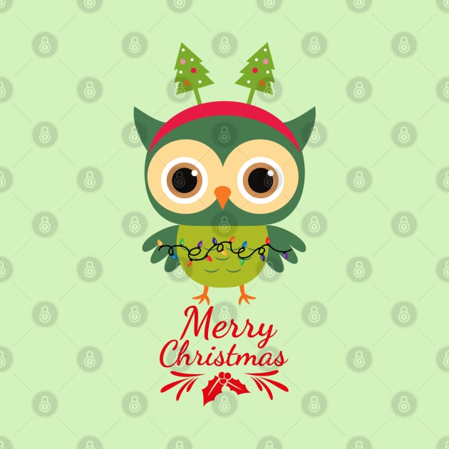 Cute Green Christmas Owl by FoxyChroma