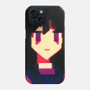 A pixel art picture of a girl with black hair with -_- Face Phone Case