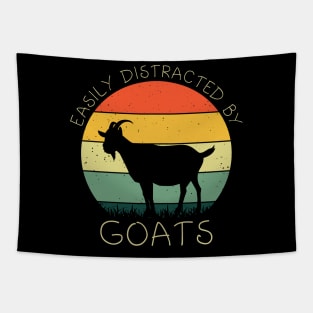 Retro Easily Distracted By Goat Shirt Funny Goat Lover Kids Girls Tapestry