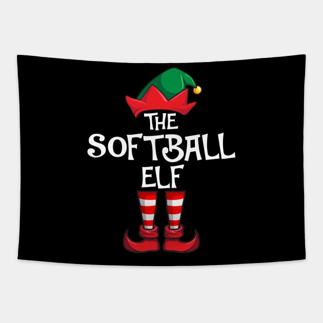 Softball Elf Matching Family Christmas Sporty Tapestry by hazlleylyavlda