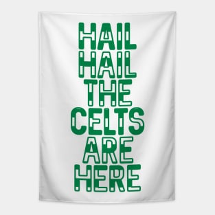 Hail Hail The Celts Are Here, Glasgow Celtic Football Club Green and White Striped Text Design Tapestry