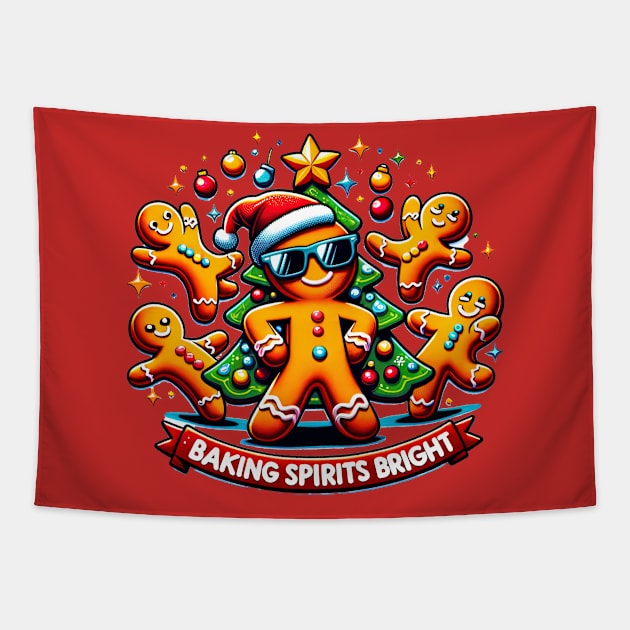 Baking Spirits Bright Gingerbread Man Funny Christmas Quote Design Tapestry by The Little Store Of Magic