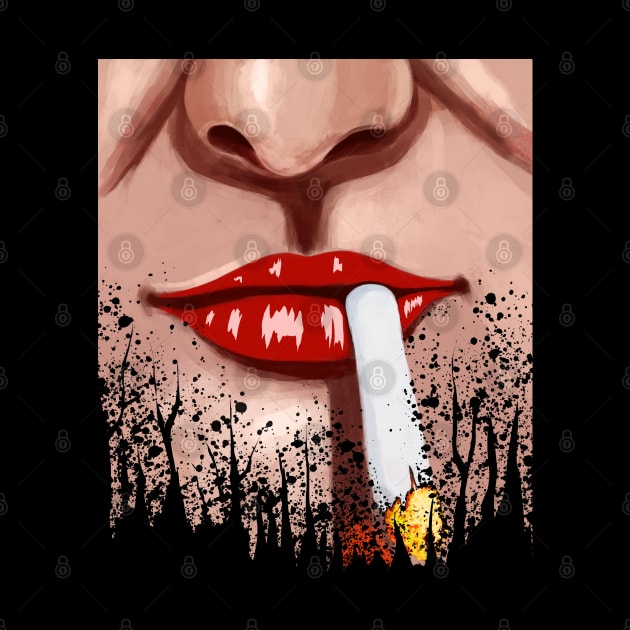 Cigarette Smoking Red Lips and Dark Forest by TWOintoA