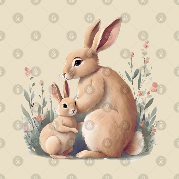 Rabbit, Cute Animal, Mom and Baby, Mothers Day Gift by Peacock-Design