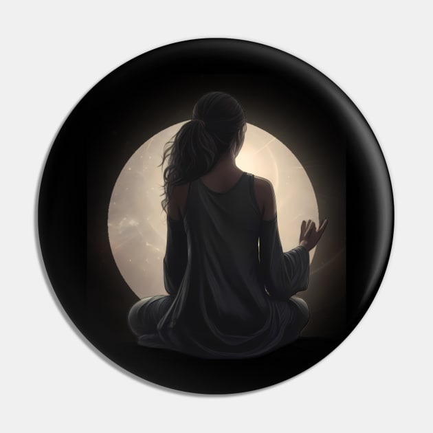 Girl Meditating Beneath the Night Sky Pin by artbyGreen