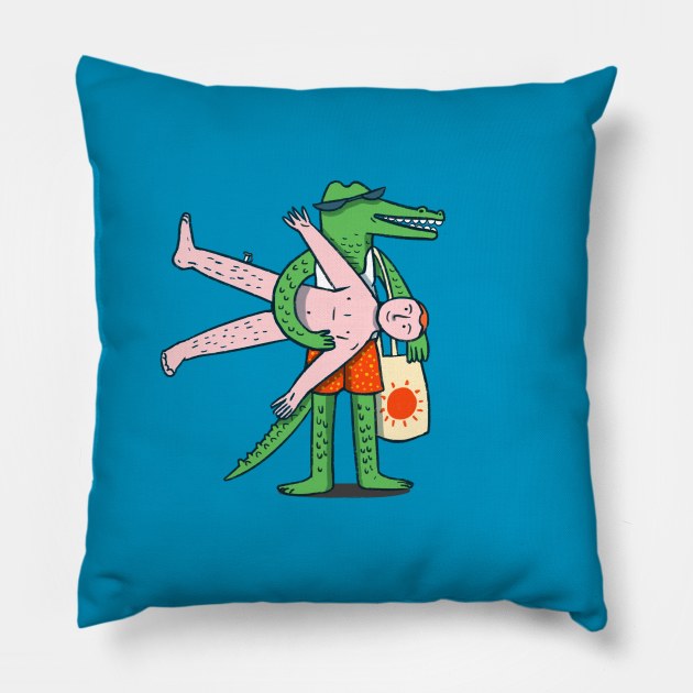 Mr Croco ready for summer Pillow by Maria_Miguel_Cardeiro