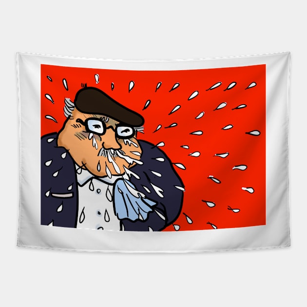 Man Sneezing Cartoon Tapestry by Nalidsa