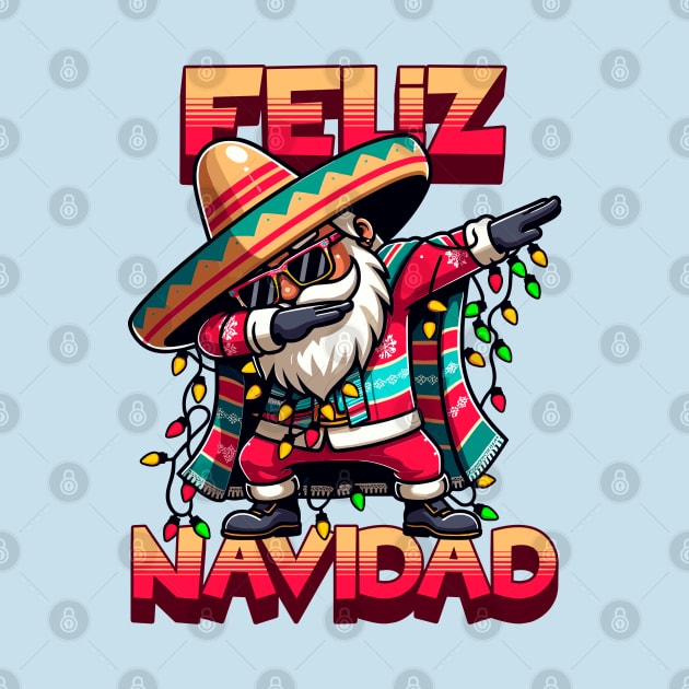 Feliz Navidad - Dabbing Hispanic Mexican Santa Merry Christmas Tree Lights by Lunatic Bear