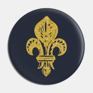 Lily Flower - fleur-de-lis in Gold and Navy Background Pin