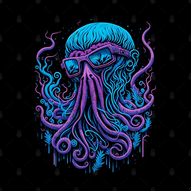 Vintage Retro Octopus With Glasses by Sekaifi Studio