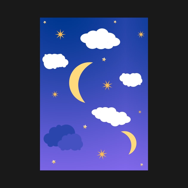 Half moon, stars and cloud t-shirt print - ombre by LukjanovArt