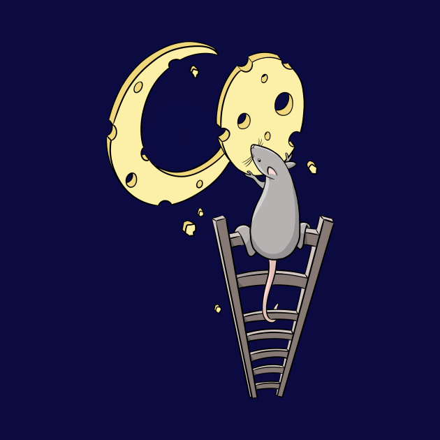 Cute Moon Cheese Mouse on Ladder for Rodent Lovers by cottoncanvas