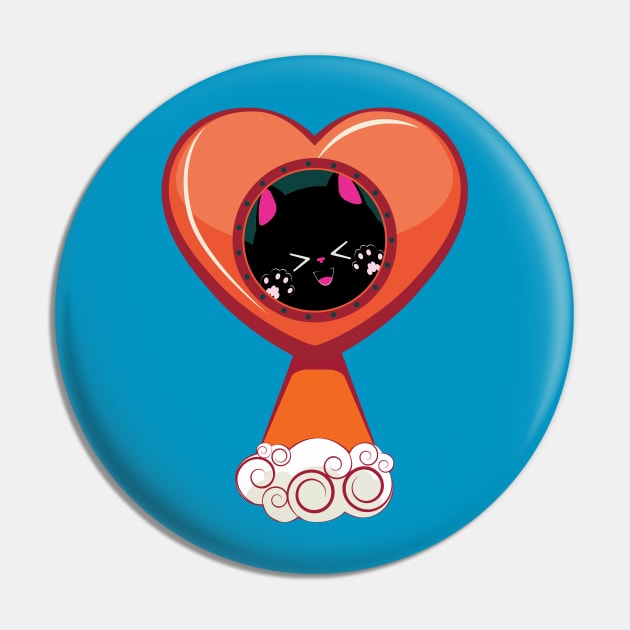 Black cat fly inside heart shaped rocket Pin by AnnArtshock