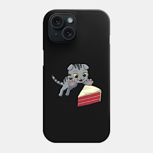 Scottish Fold Cat excited to eat Red Velvet Cake Phone Case