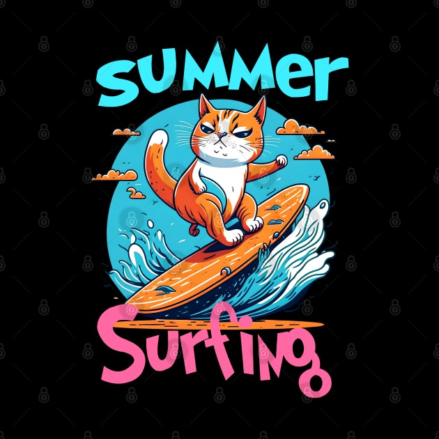 Cat Surfing Funny by T-shirt US