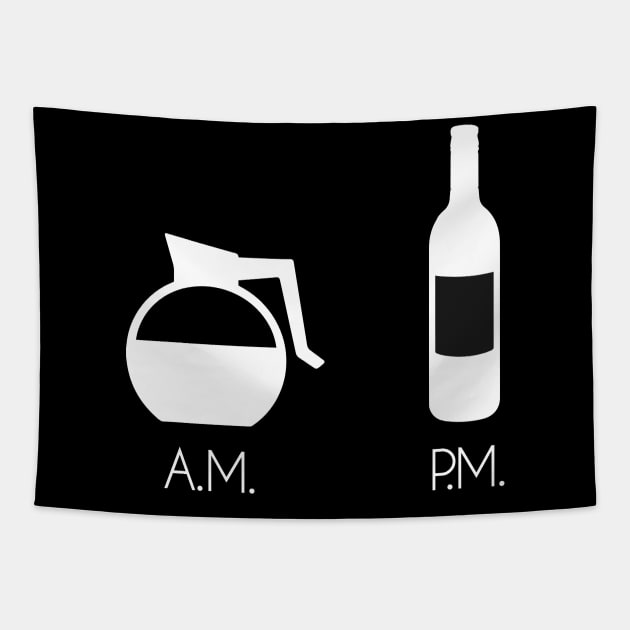 AM Coffee PM Wine Tapestry by fromherotozero