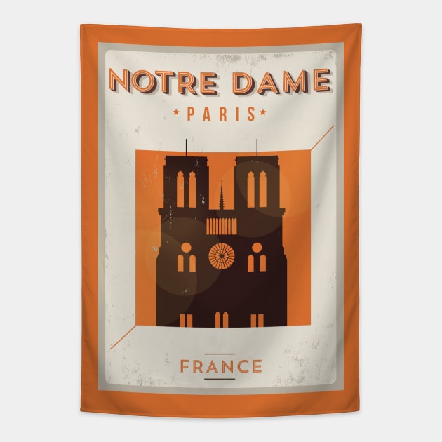 Notre Dame Paris Poster Design Tapestry by kursatunsal