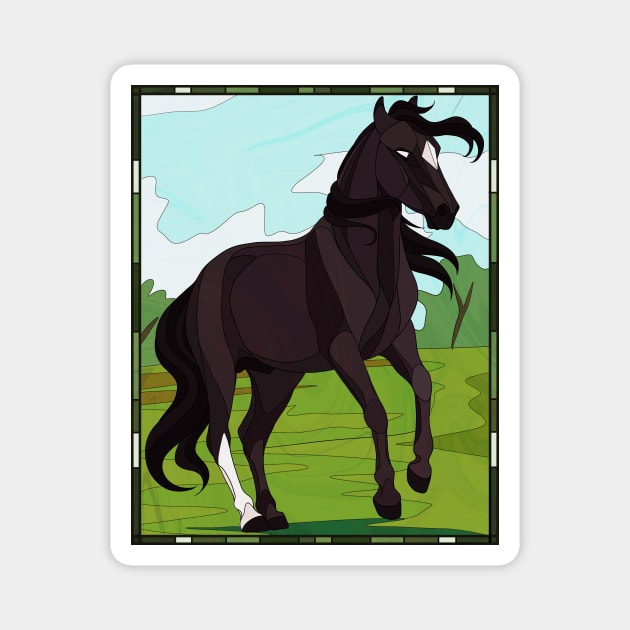 Black Beauty Stained Glass Art Magnet by Tuihoof