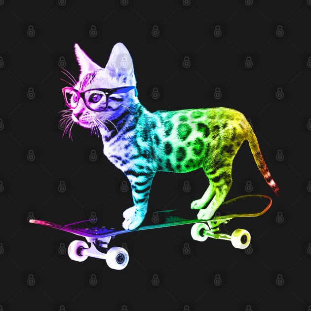 Rainbow Skateboard Cat by robotface