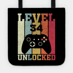 Level 34 Unlocked Funny Video Gamer 34th Birthday Gift Tote