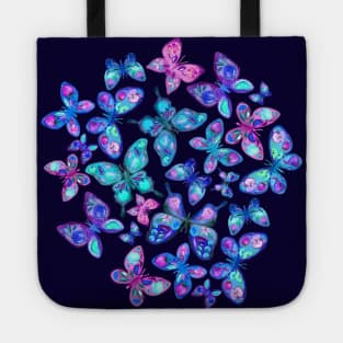 Watercolor Fruit Patterned Butterflies - aqua and sapphire Tote