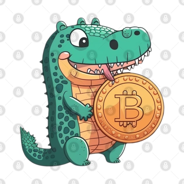 Cartoon Crocodile with a Bitcoin Coin by DesginsDone