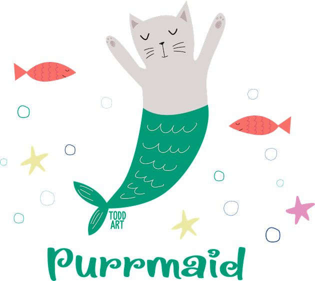 purrmaid Kids T-Shirt by toddgoldmanart