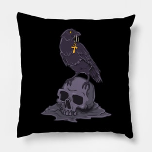 Gothic crow with ankh on skull - Goth Pillow