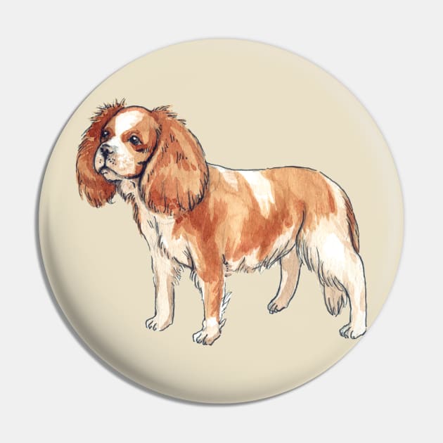 Watercolor Dog Cavalier King Charles Spaniel Pin by voidea