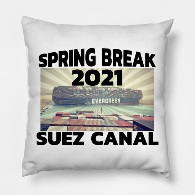 Spring Break 2021 Suez Canal - EverGreen Ever Given Cargo Ship Retro Sunset Pillow by gillys