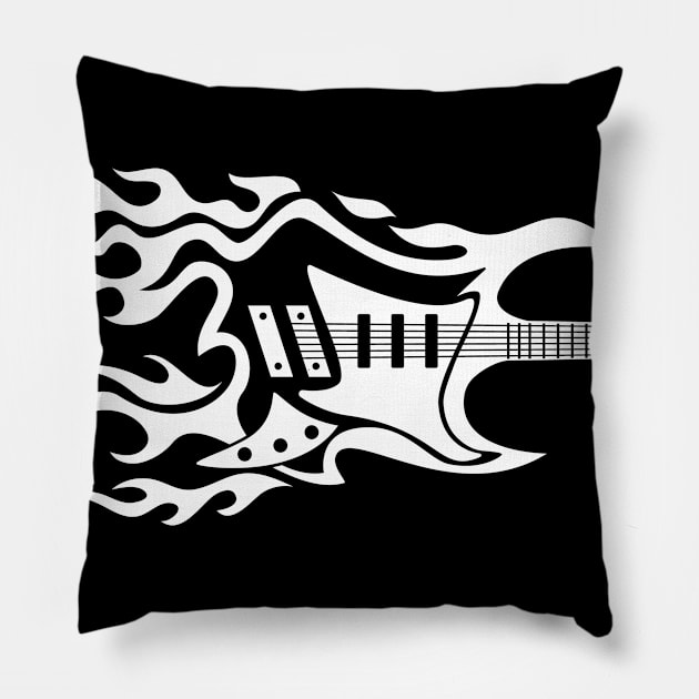 Electric Guitar Fire Illustration Pillow by hobrath