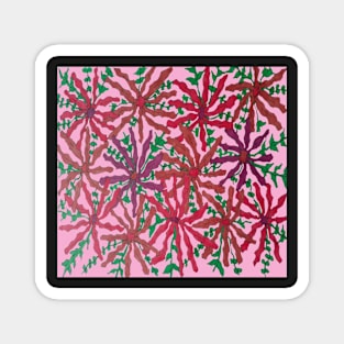 Bold Pink and Orange Flowers on Pink Background Magnet