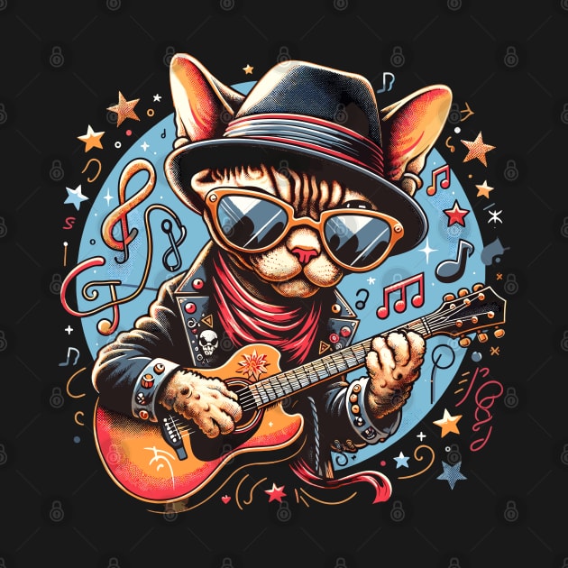 Devon Rex Cat Playing Guitar by Graceful Designs