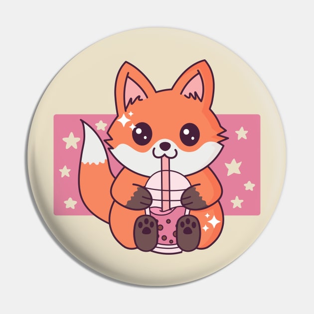 Baby Fox Drinking Boba Tea Cute Kawaii Fox Lover Pin by Cuteness Klub