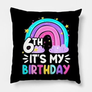 Kids 6 Six Year Old 6Th Birthday Kid Rainbow Party Family Pillow