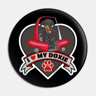 Funny Cute I Love My Doxie Dachshund Dog Heart Design Pin