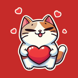 Cute cat holding heart T-Shirt