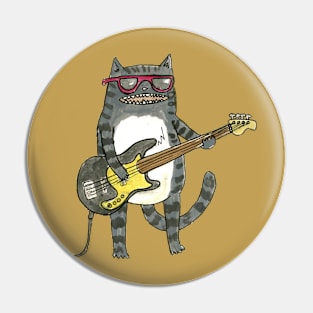 This Cat is jammin' on a bass guitar Pin