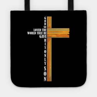 John 3:16 Bible Quotes Christian Cross Tote