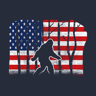 Bigfoot In The Forrest Patriotic Sasquatch T-Shirt