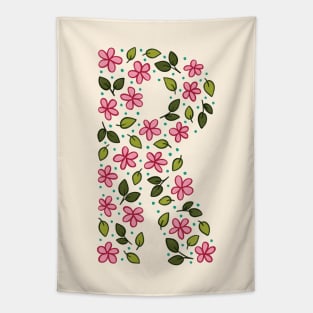 Floral Monogram Letter R Tapestry