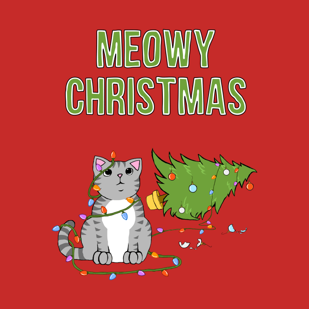 Meowy Christmas Gray Tabby Cat Knocked Over Xmas Tree by xenotransplant