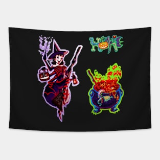 Halloween Black Widow Spider Witch & Red Cauldron Pack Tapestry