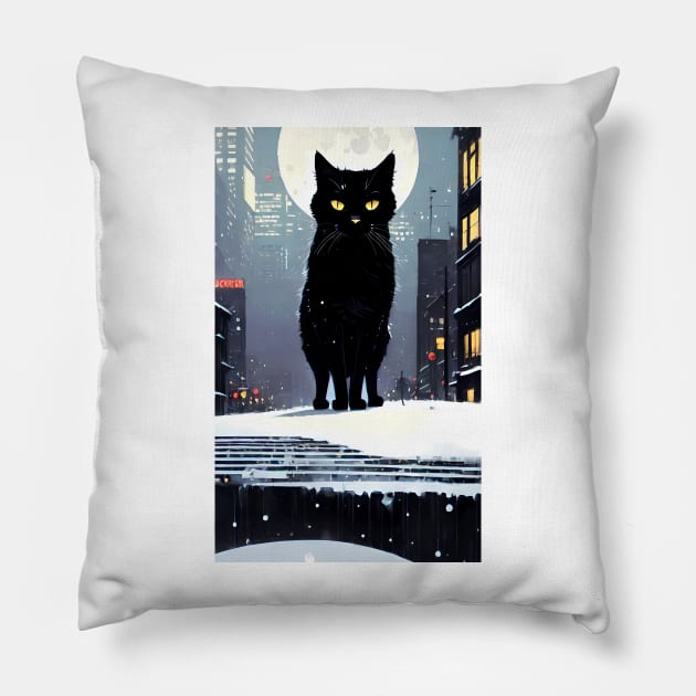Black yule Cat at night 5 Pillow by PsychicLove
